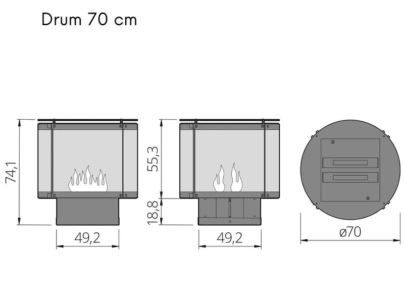 The Flame Drum  - caminetto quadrato da incasso ad acqua nebulizzata - Efesto Home