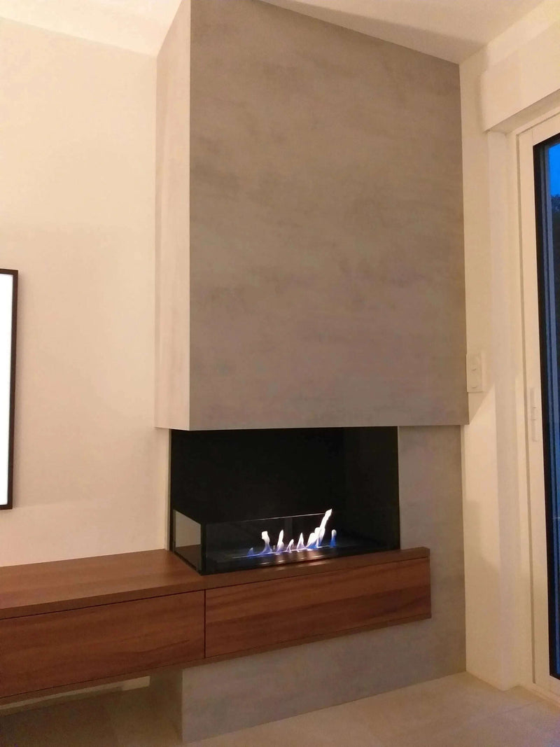 Efesto Angolo - Caminetto a bioetanolo per angolo sinistro o destro, lunghezza 80 cm - Efesto Home