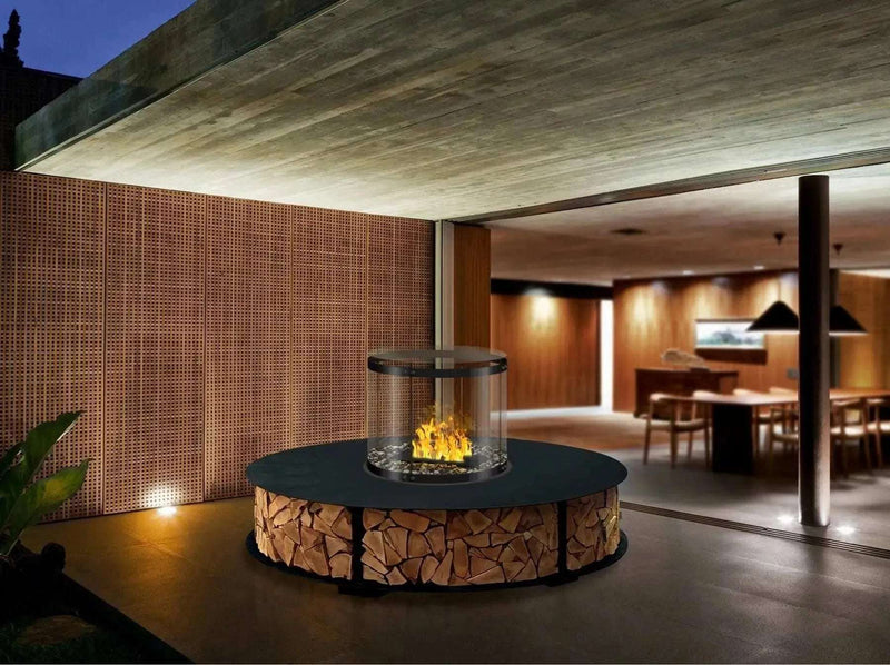 The Flame Bench rotondo - panchina con caminetto, ad acqua nebulizzata, centrale - Efesto Home