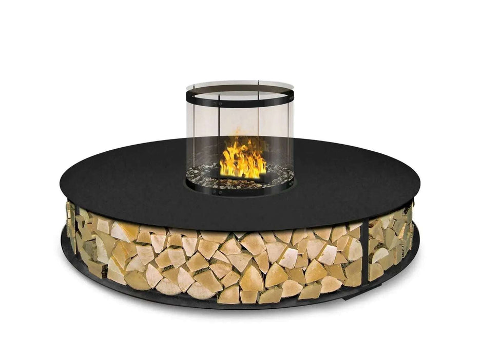 The Flame Bench rotondo - panchina con caminetto, ad acqua nebulizzata, centrale - Efesto Home