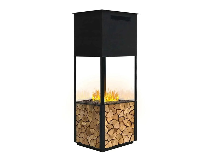 The Flame Tower Steel & Wood - caminetto, effetto fuoco, ad acqua nebulizzata - Efesto Home