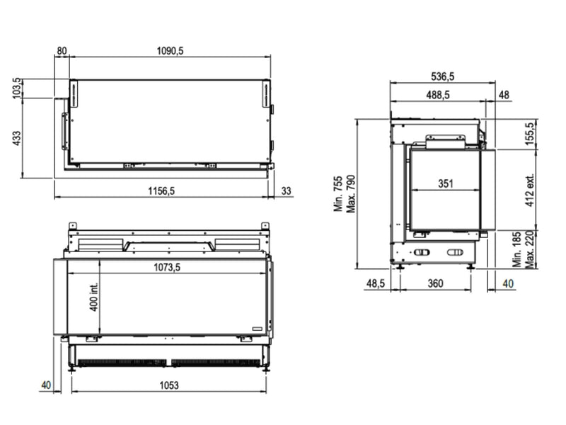 e-MatriX 1050/400 CL – Elektrokamin mit Wasserdampf, linke Ecke
