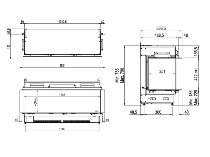 e-MatriX 1300/400 S – dreiseitiger elektrischer Wasserdampfkamin