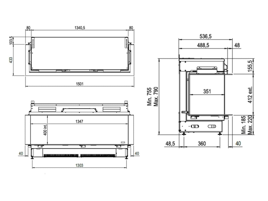 e-MatriX 1300/400 S – dreiseitiger elektrischer Wasserdampfkamin