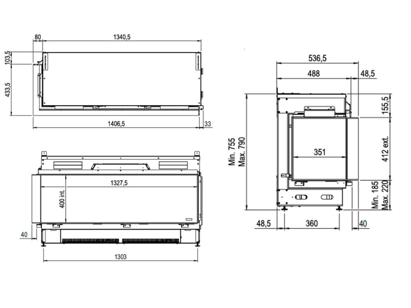 e-MatriX 1300/400 CL – Elektrokamin mit Wasserdampf, linke Ecke