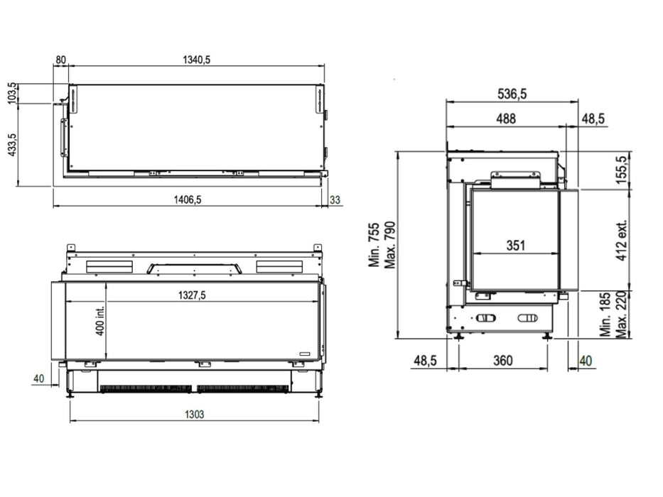 e-MatriX 1300/400 CL – Elektrokamin mit Wasserdampf, linke Ecke