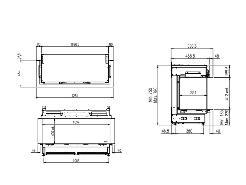 e-MatriX 1050/400 S – Elektrokamin mit Wasserdampf, 3-seitig