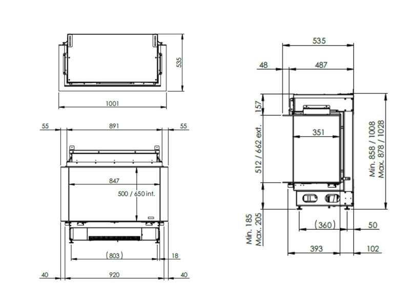 e-MatriX 800/500 S - dreiseitiger elektrischer Wasserdampfkamin
