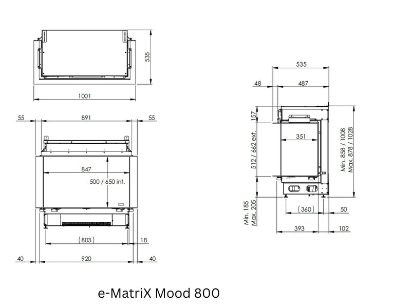 e-MatriX 800/650 S – dreiseitiger Elektrokamin mit Wasserdampf
