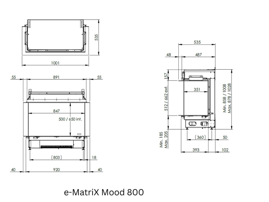 e-MatriX 800/650 S – dreiseitiger Elektrokamin mit Wasserdampf