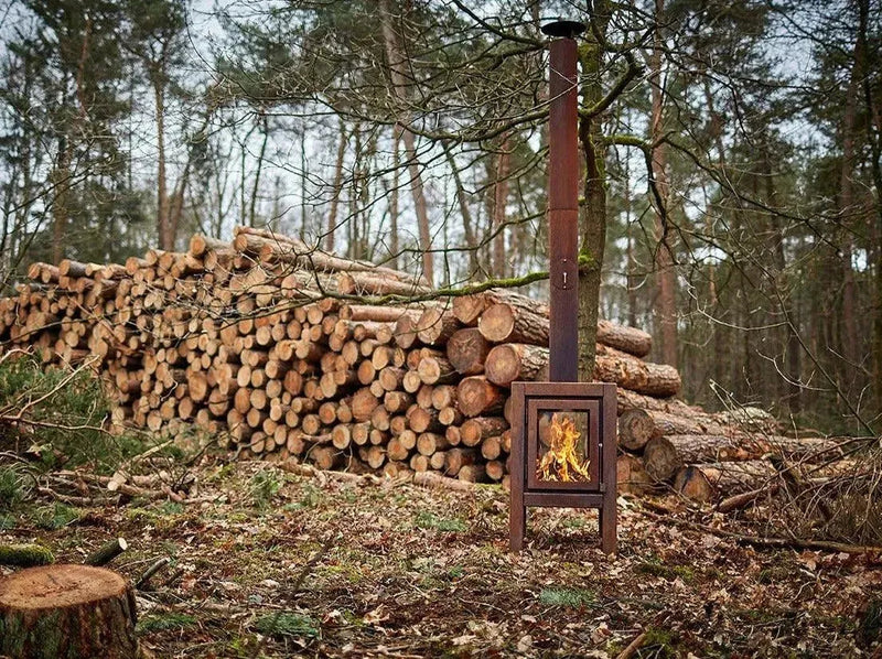 RB73 Quaruba XL caminetto a legna per esterno in acciaio corten - Efesto Home